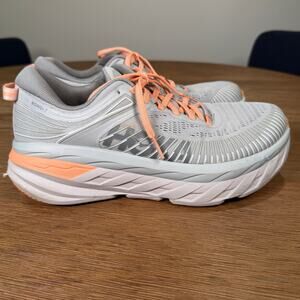 Hoka Bondi 7 Shoes Womens Size 7.5 D wide Gray Running Gym Harbor Mist/Sharkskin